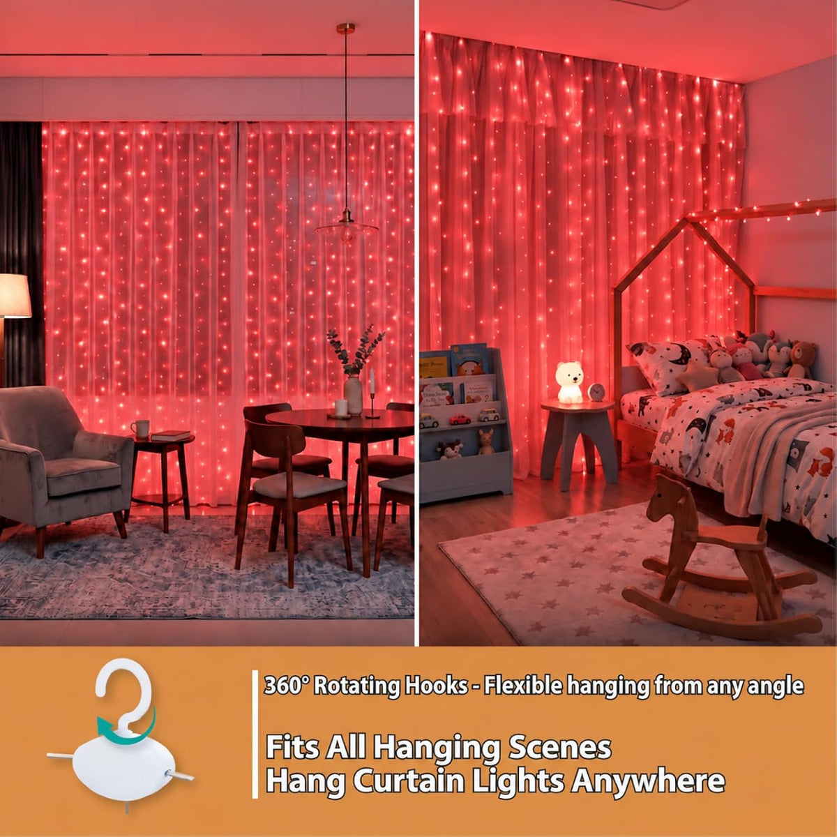 HXWEIYE 300LED Fairy Curtain Lights, 9.8x9.8Ft USB, Remote, 8 Modes & Timer