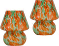 Mushroom Lamp Set of 2, Small Glass Table Lamp, Bedside Nightstand Lamp, Cute Desk Lamp for Bedroom, Dorm, Living Room & Kitchen, Classic Vintage Home Decor Lamp (2, Green&Orange)