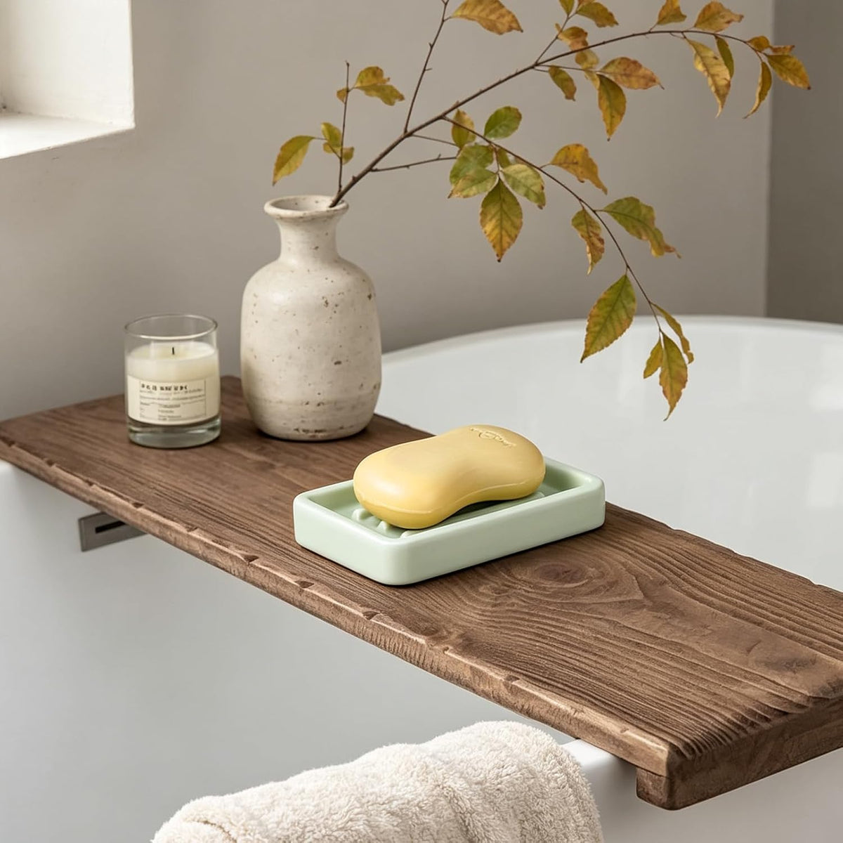 Matte Ceramic Soap Dish with Raised Ridges, Rectangle Bar Soap Holder for Bathroom Counter, Shower and Kitchen Sink, Mint