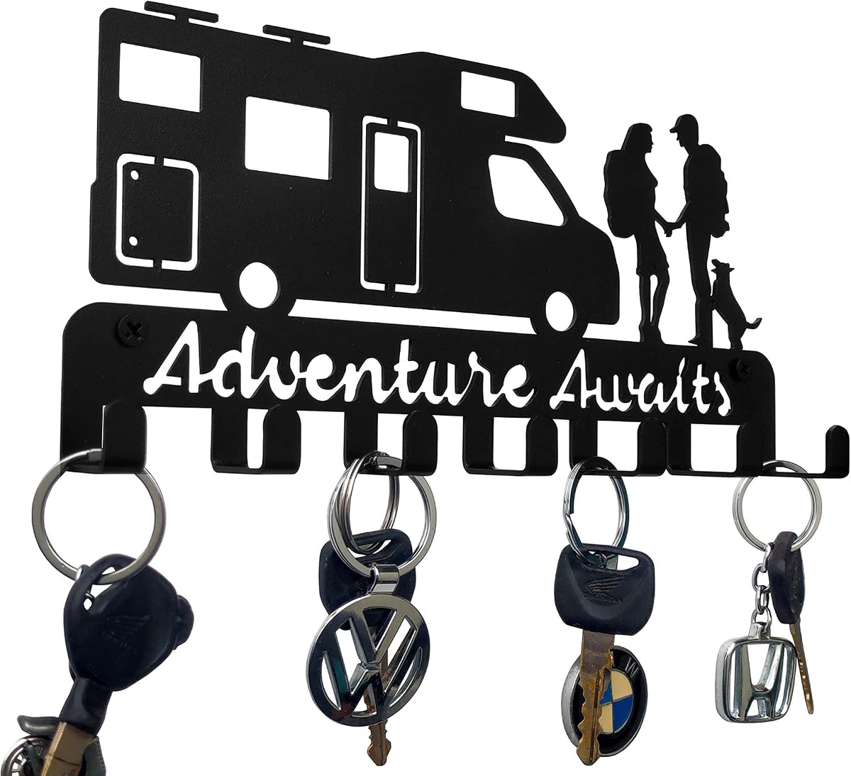 Metal Camper Key Holder, 7 Hooks, Wall Mounted Key Rack, Black, Rustic Style