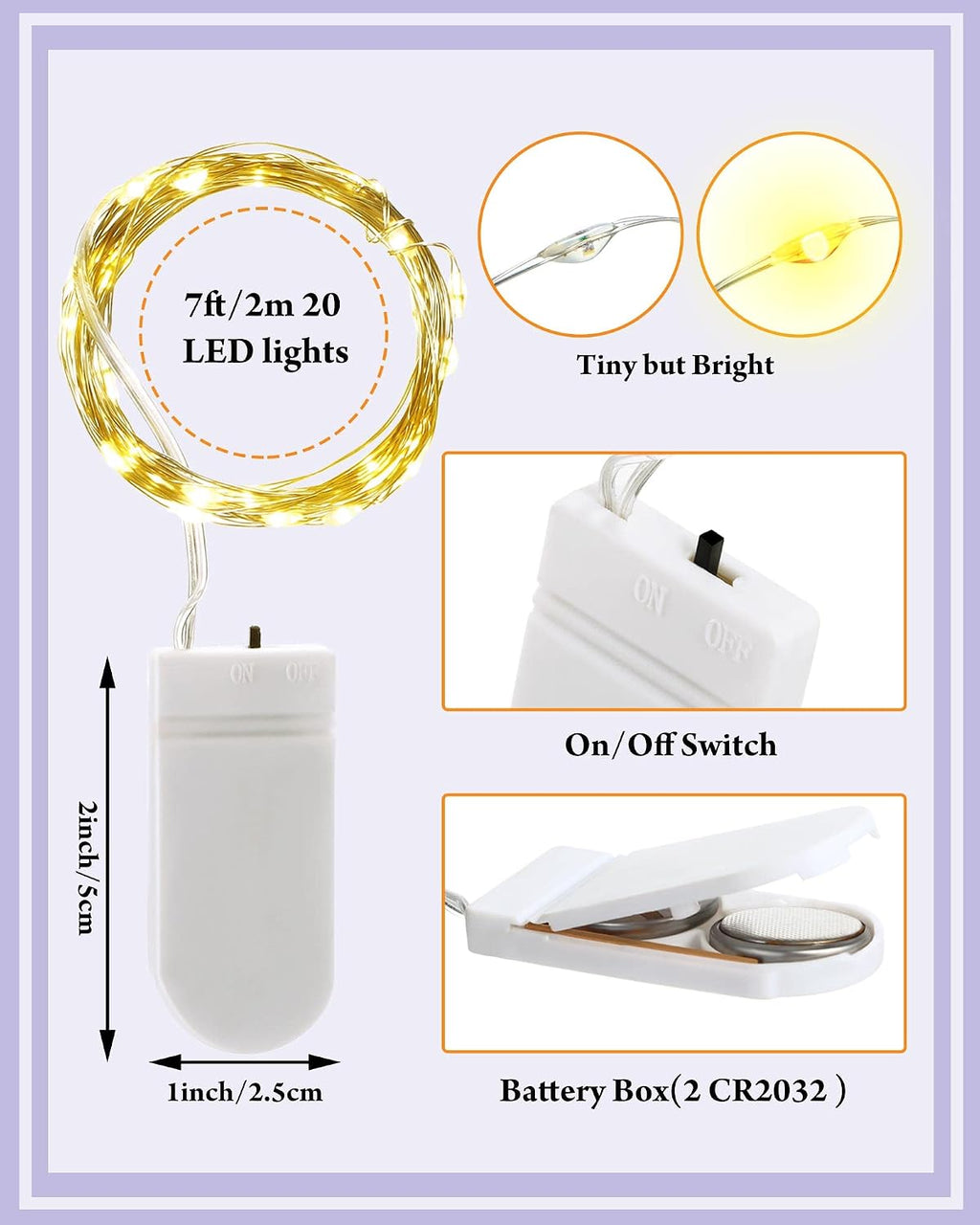 Riakrum 7ft 20 Fairy Lights Battery Operated [3 Styles], LED String Lights Bulk Waterproof String for Christmas Mason Jars Wedding Engagement Party Decorations Table Centerpiece(Colorful,50 Pack)