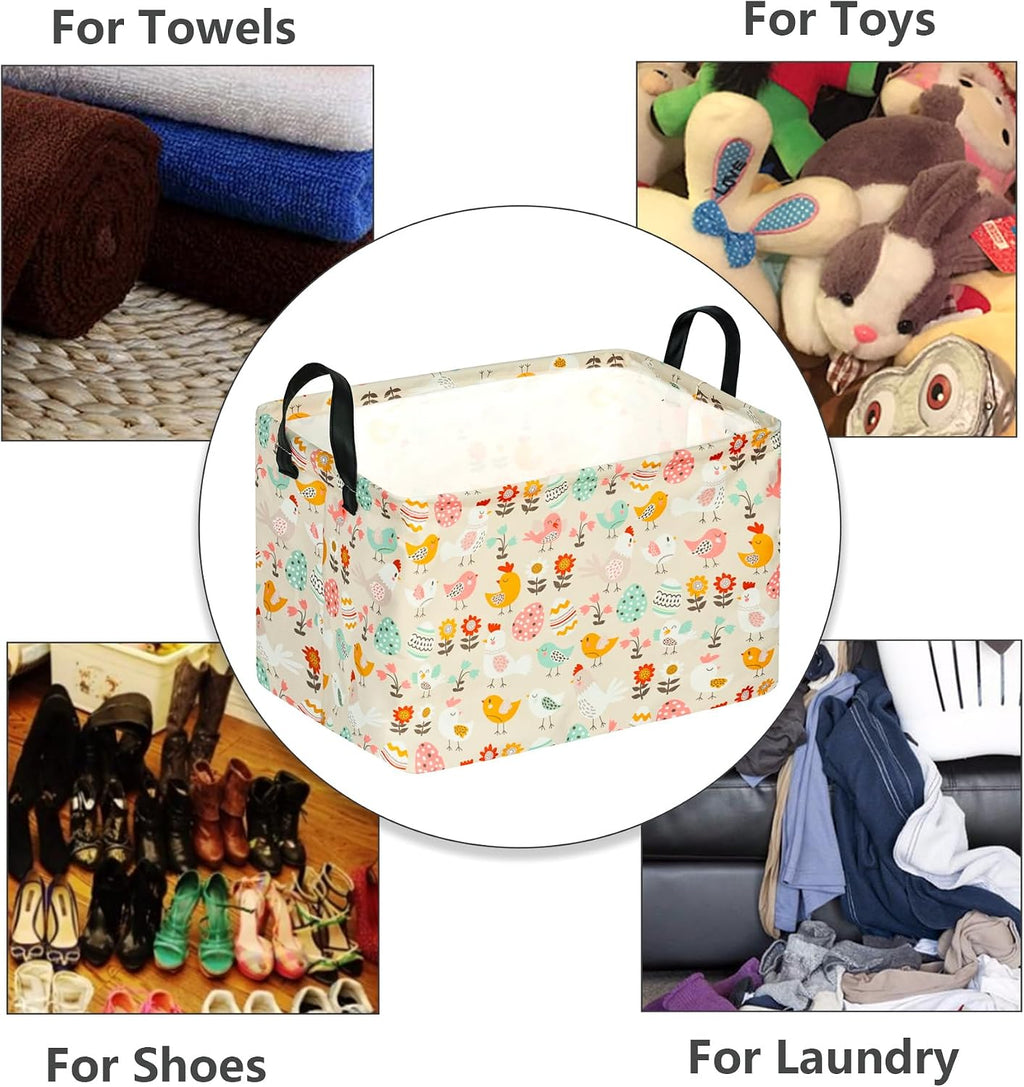 MAIZMZ Easter Storage Basket Eggs Bunny Flower Gifts Cube Kids Waterproof Storage Bins Organizer,Foldable Closet Shelf Baskets with handles for Women,Nursery Hamper Toys Box,Room Decorations