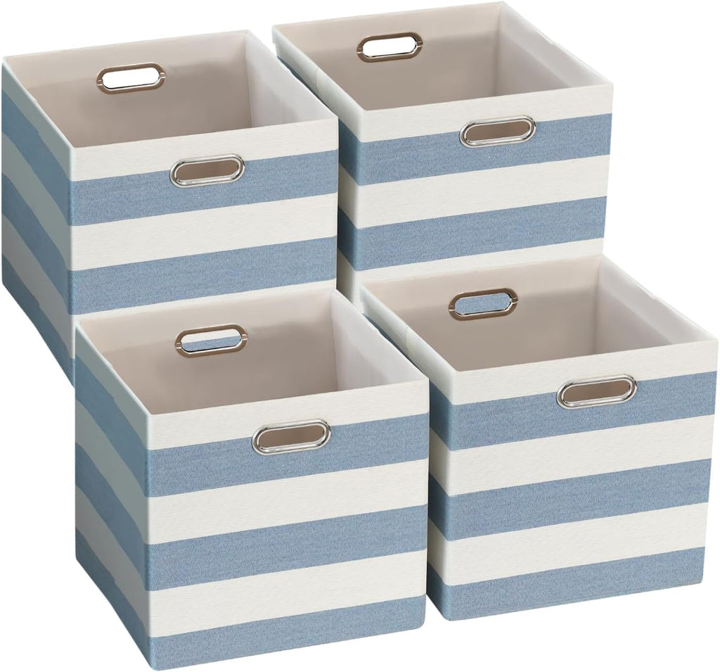 11 x 11 x 11 Inch Linen Stripe Storage Cubes for Home Organizing, Pack of 4