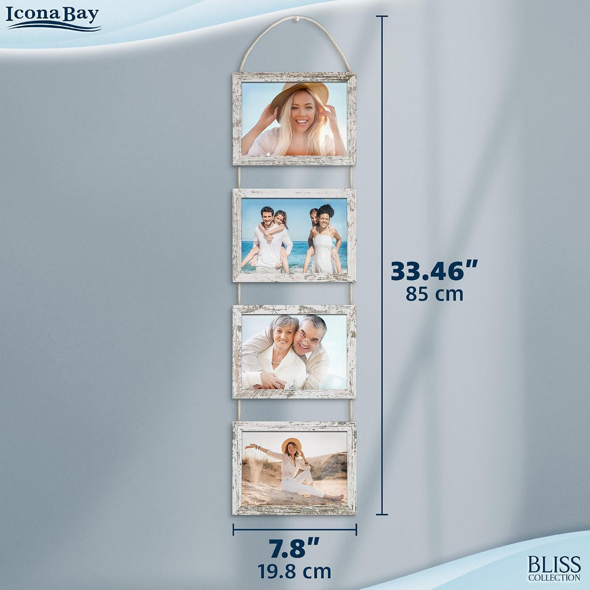 5x7 Hanging Picture Frames Collage with 8 Openings - Distressed White, 2 PK