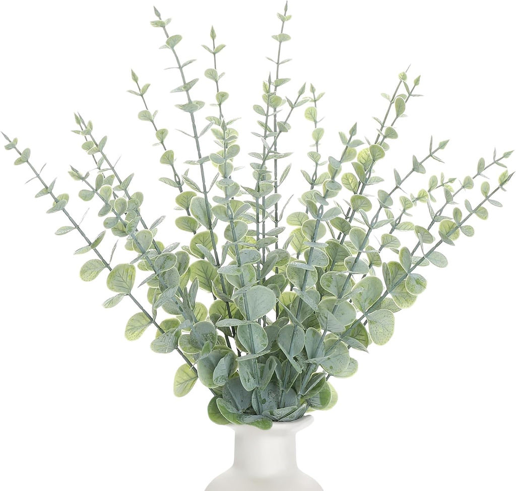 18pcs Eucalyptus Stems Greenery Stems Fake Green Leaves Artificial Dried Flowers Bouquet Faux Branches Centerpiece Flores Plants for Home Party Decor Wedding Decoration
