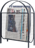 MyGift Mid-Century Design Magazine Rack, Matte Black Tone Metal Mesh Freestanding Magazine Organizer Holder Sling