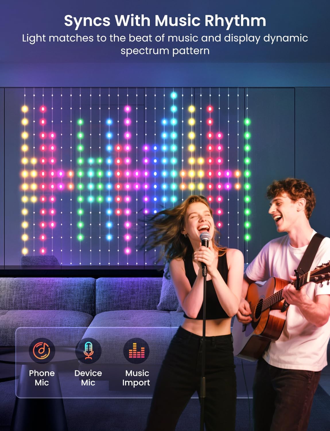 Smart LED Curtain Lights, 400 LEDs RGB+IC Color Changing Wall Lights, 6.6x6.6ft Indoor Dynamic DIY Pattern LED String Lights, APP Remote Control, For Bedroom, Living Room, Window Decor, Party, Wedding
