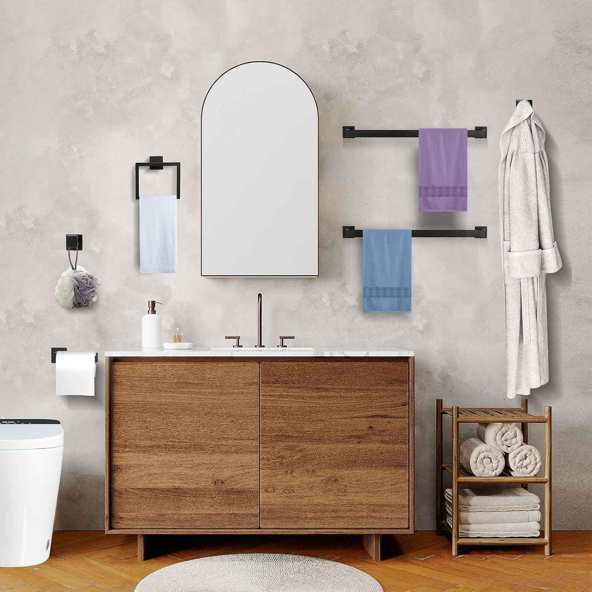 10-Piece Matte Black Bathroom Hardware Accessories Set Black Towel Bar Set Towel Holder Set Stainless Steel Wall-Mounted Towel Rack Set for Bathroom,23.6 Inch Towel Rails