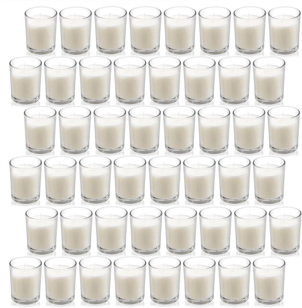 Housecret 48 Pack Warm White Unscented Clear Glass Filled Votive Candles. Hand Poured Wax Candle Ideal Gifts for Aromatherapy Spa Weddings Birthdays Holidays Party