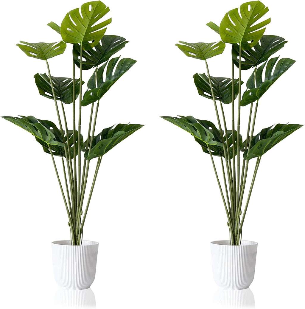 SAJANDAS Set of 2 Artificial Monstera Deliciosa Plants in Pots, Fake Tropical Trees with Greenery Leaves Stems, 46 Inch Faux Swiss Cheese Floor Plants for Porch, Office, Garden, Store, Home Decor