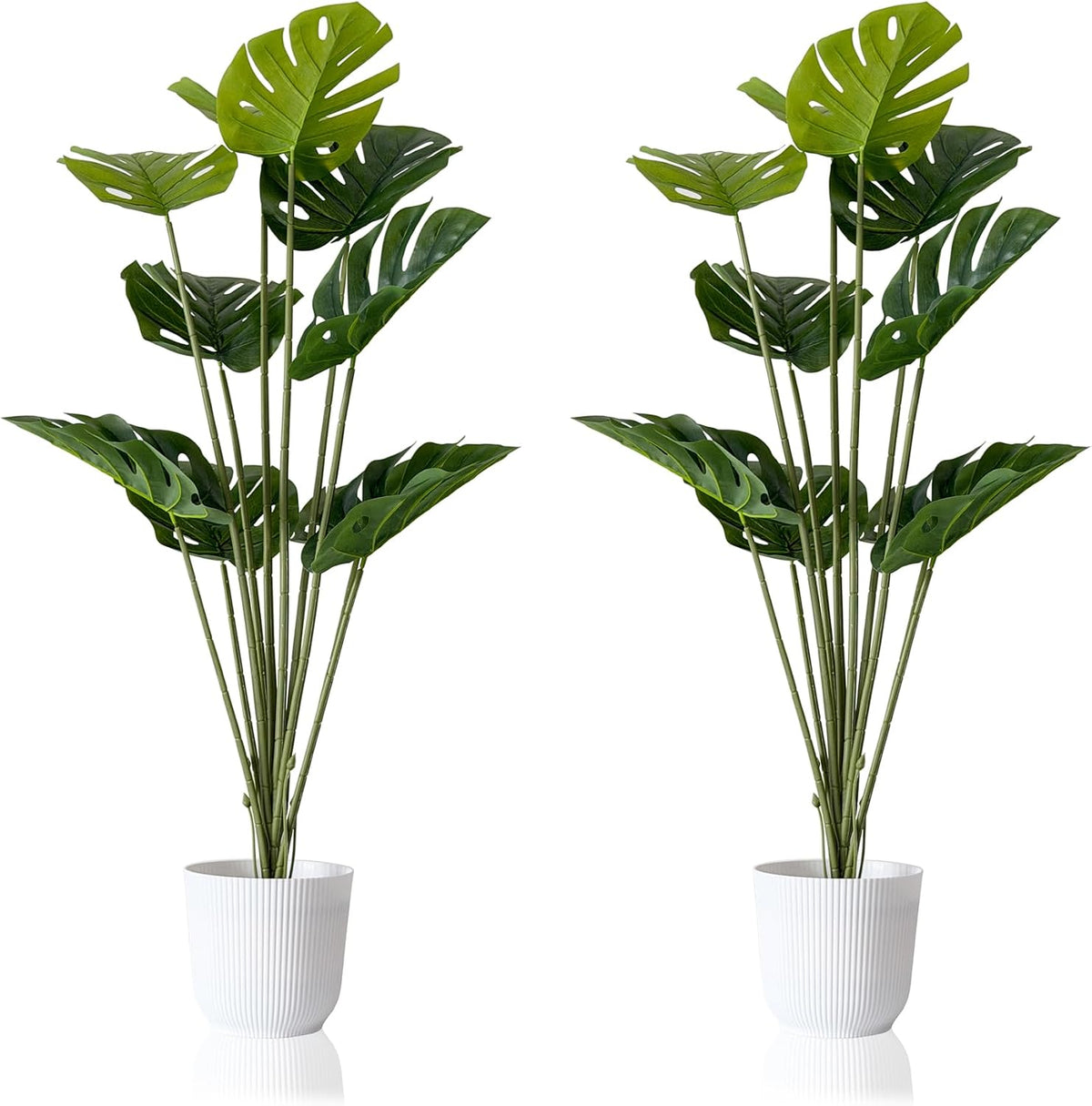 SAJANDAS Set of 2 Artificial Monstera Deliciosa Plants in Pots, Fake Tropical Trees with Greenery Leaves Stems, 46 Inch Faux Swiss Cheese Floor Plants for Porch, Office, Garden, Store, Home Decor