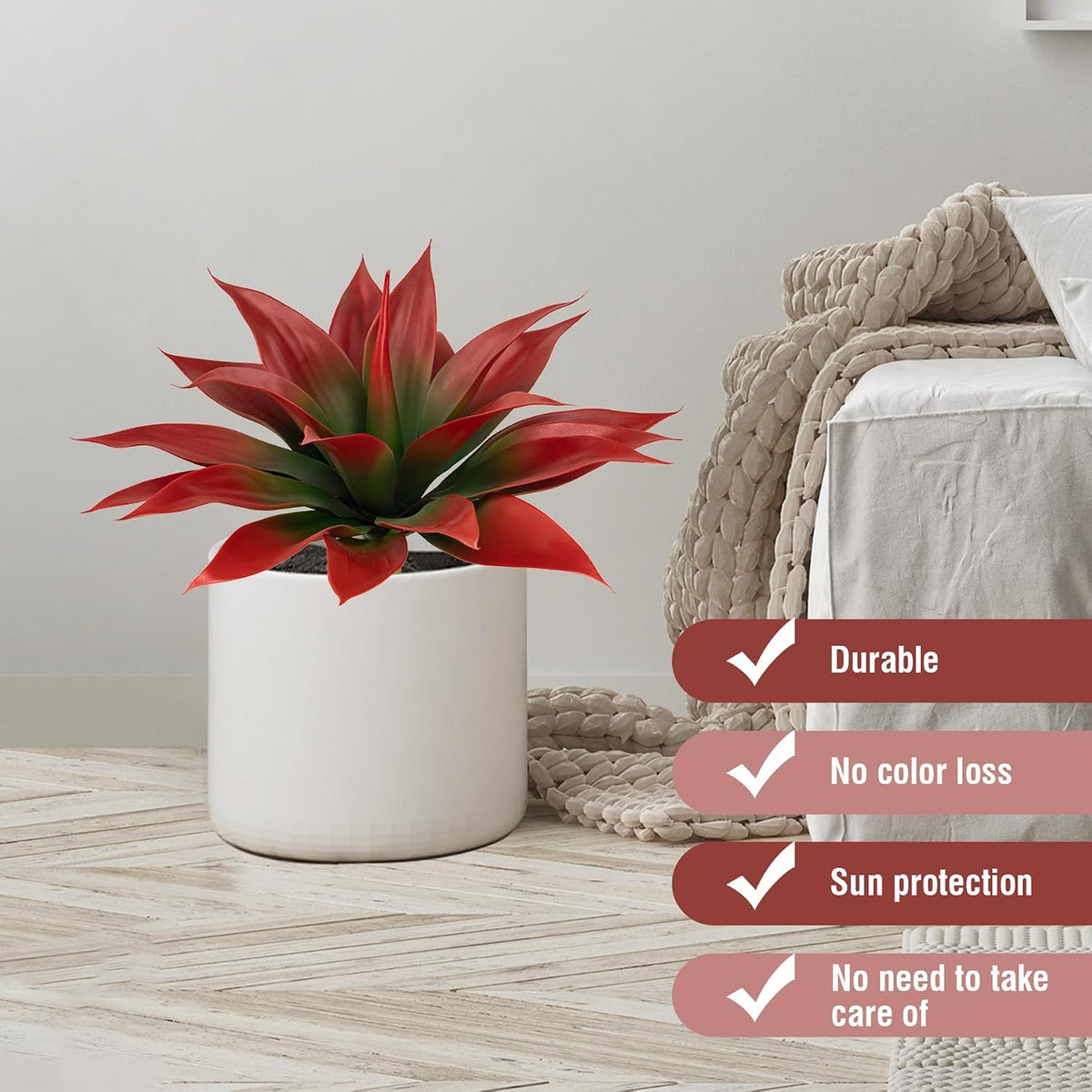 Ttranewsoo 2-Pack 18-Inch Faux Tropical Outdoor Plants, UV Resistant Artificial Agave Plants and Realistic Succulent Greenery for Planters, Porch, Patio, Garden, Entryway and Home Decor, Red