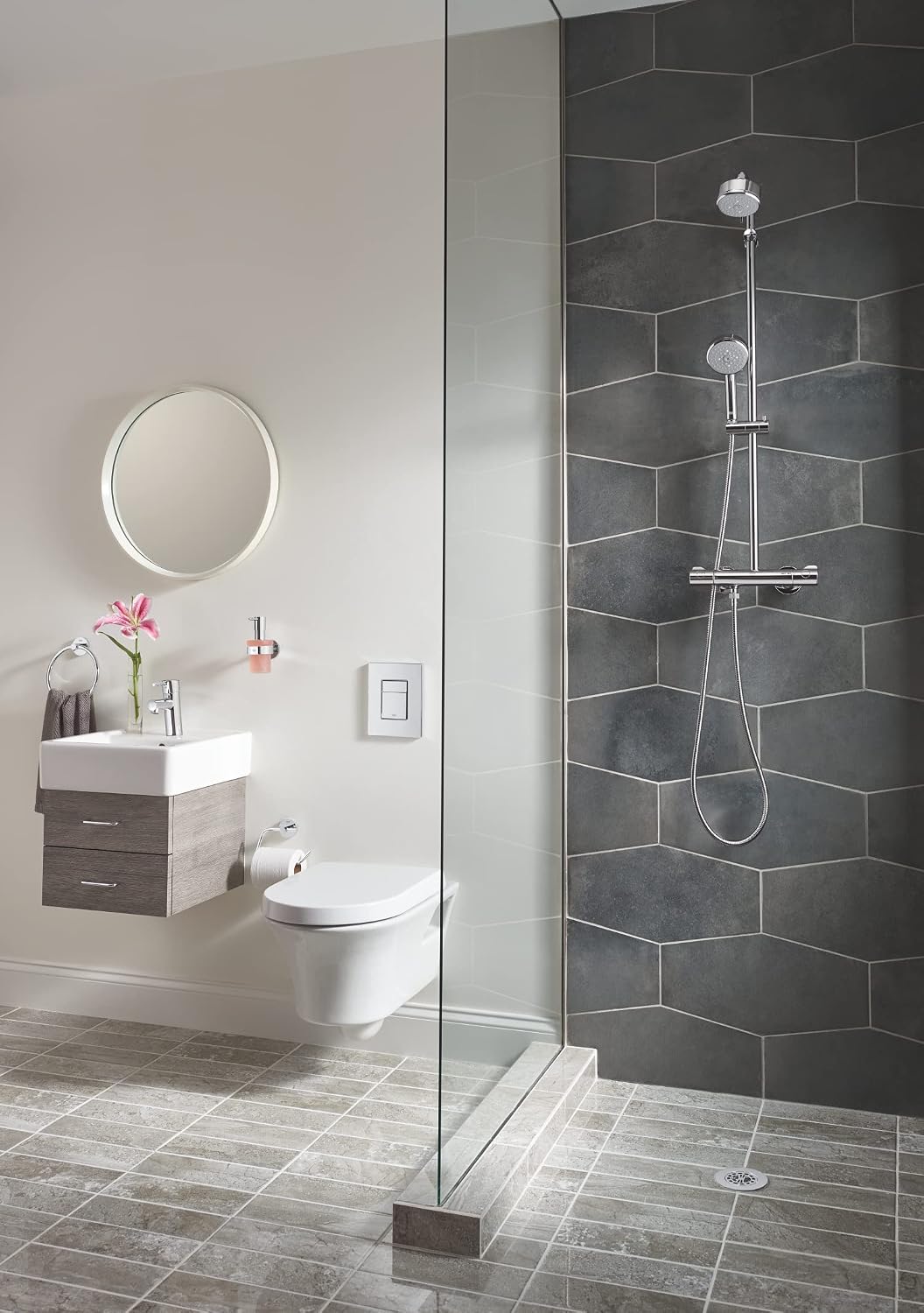 GROHE 40367001 Essentials Wall-Mounted Toilet Paper Holder with Cover, Starlight Chrome