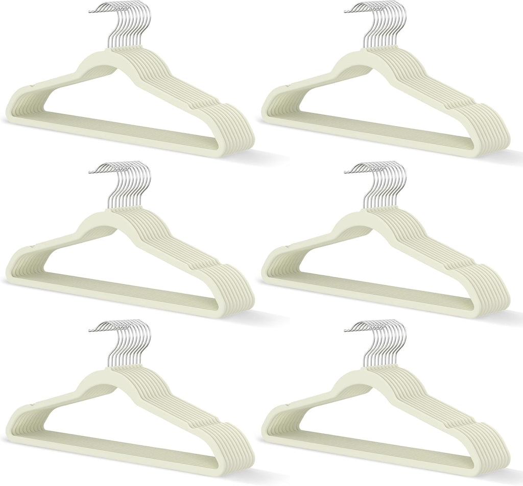 New Premium Velvet Hangers 60 Pack, Non Slip Clothes Hangers, Ivory