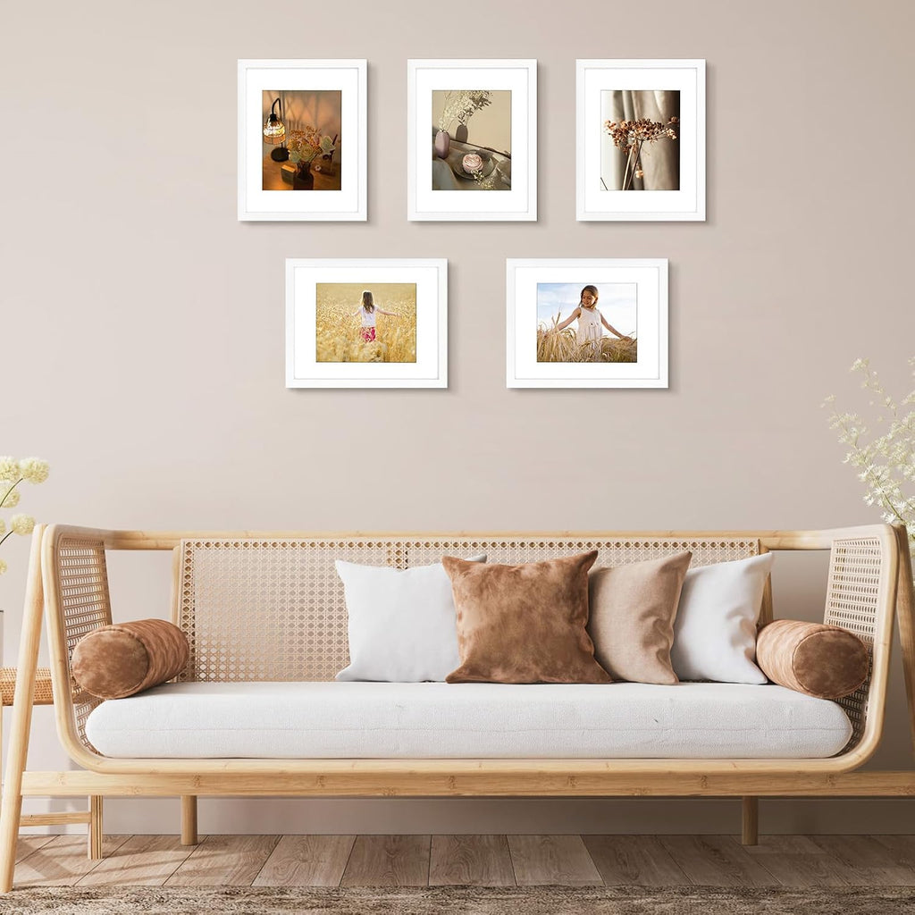 Golden State Art 11x14 White Picture Frame,Solid Wood&Real Glass,Mat 8x10