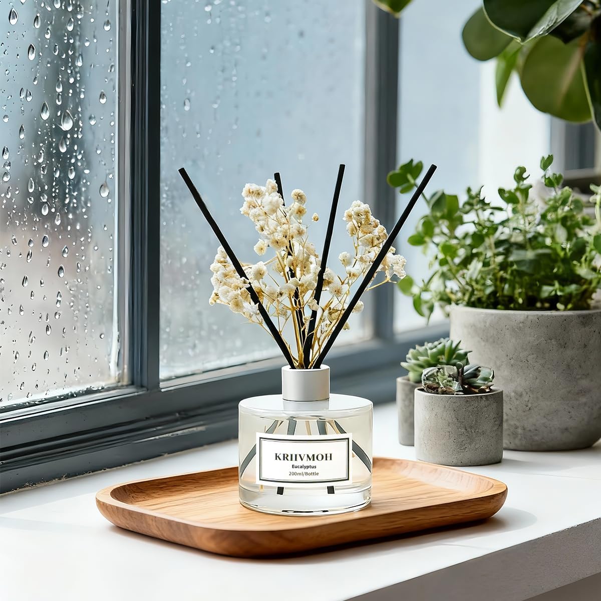 Reed Diffuser Set, 6.7 fl oz Eucalyptus Scented Oil Diffuser with 8 Reed Sticks, Home Fragrance Reed Diffuser for Bathroom Shelf Decor 200ml