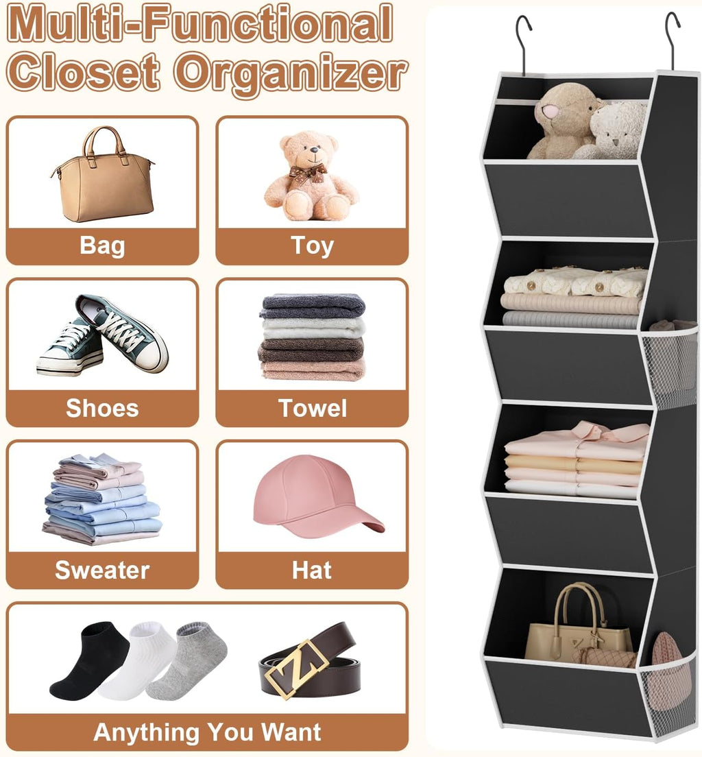 Hanging Closet Organizer Bins for Closet Organization Storage 4 Shelf Black
