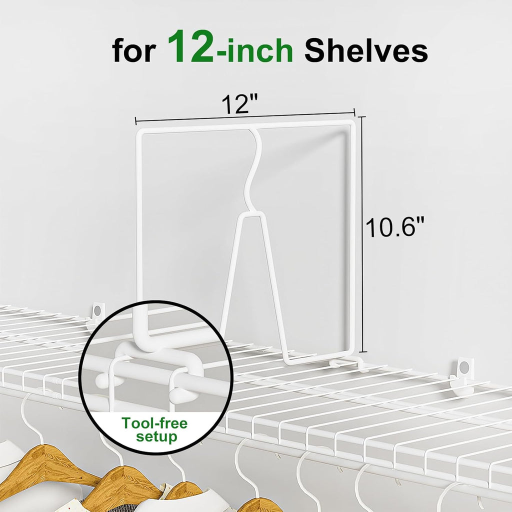SortNStore Wire Shelf Dividers for Closet: Tall 10.6in x Deep 12in, 16 Pack