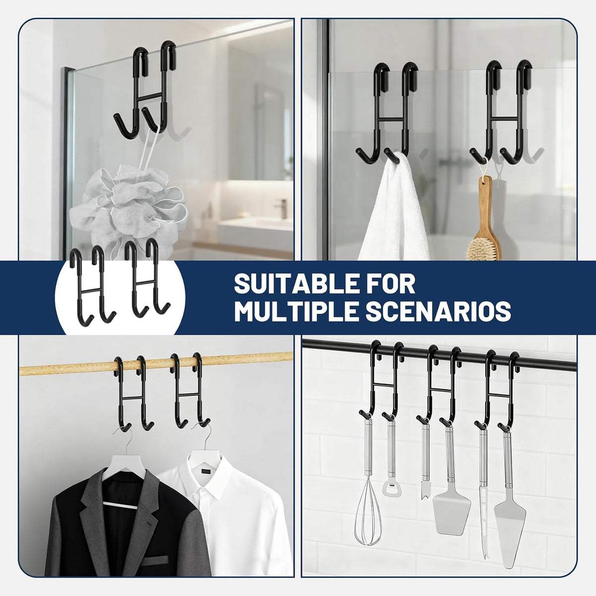 BWE 2 Pack Shower Door Hooks,304 Stainless Steel Over Door Hooks