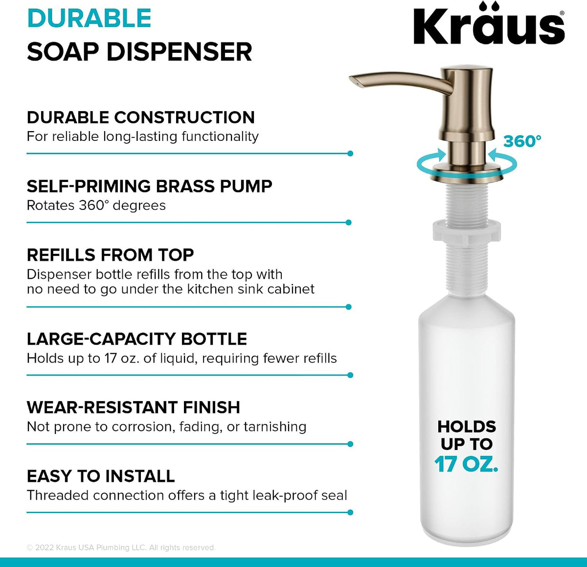 KRAUS Kitchen Soap and Lotion Dispenser in Spot Free Antique Champagne Bronze, KSD-54SFACB