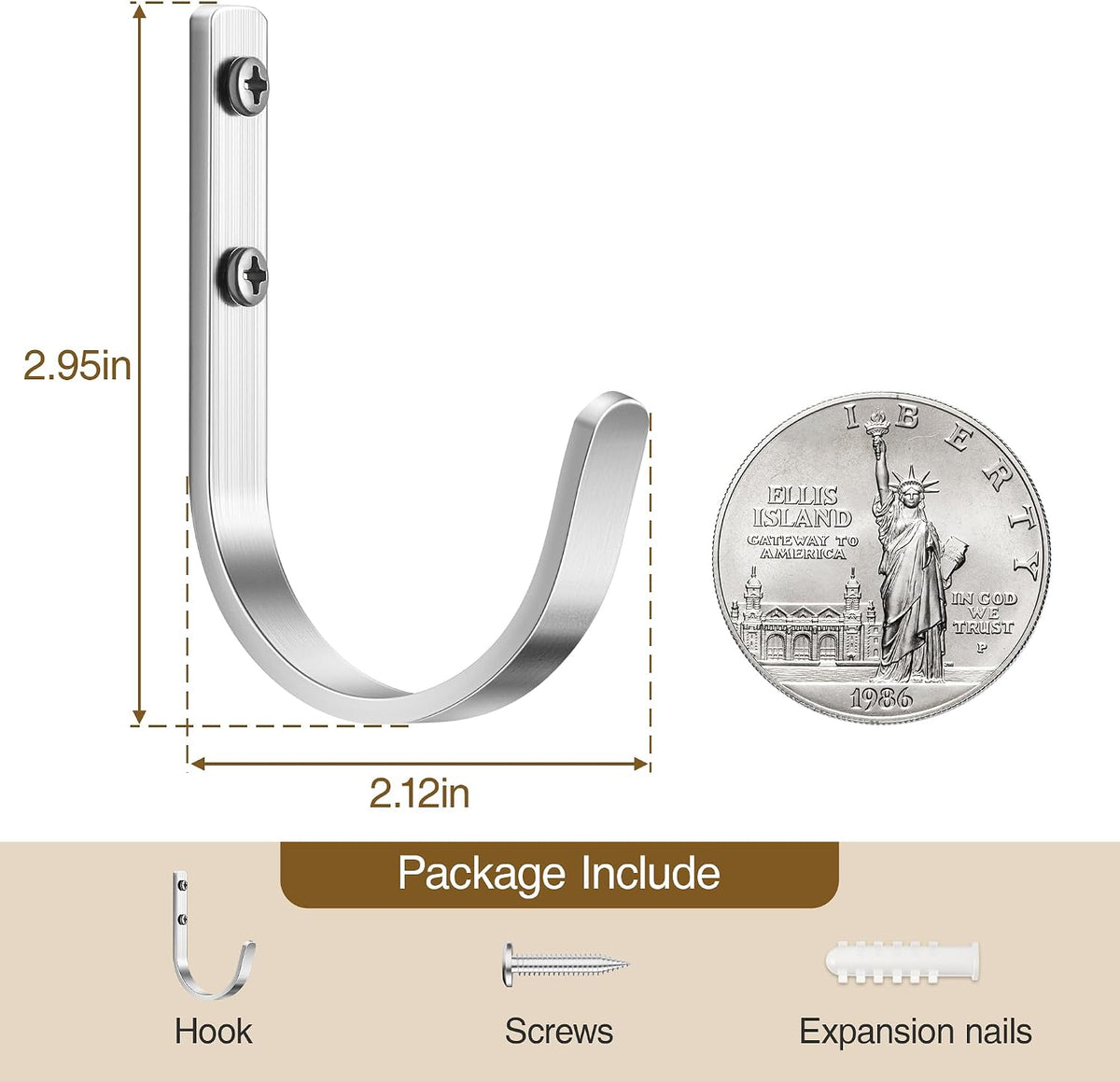 10-Pack 22LB Wall Hooks for Hanging Towel/Coat, Brushed Nickel