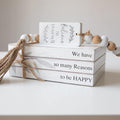 GENMOUS Faux Decorative Books Set for Home Decor, Stacked Wood Books with Wood Beads for Living Room Decor, Faux Books for Display, Shelf Decor, Mantel Decor, Farmhouse (Happy)