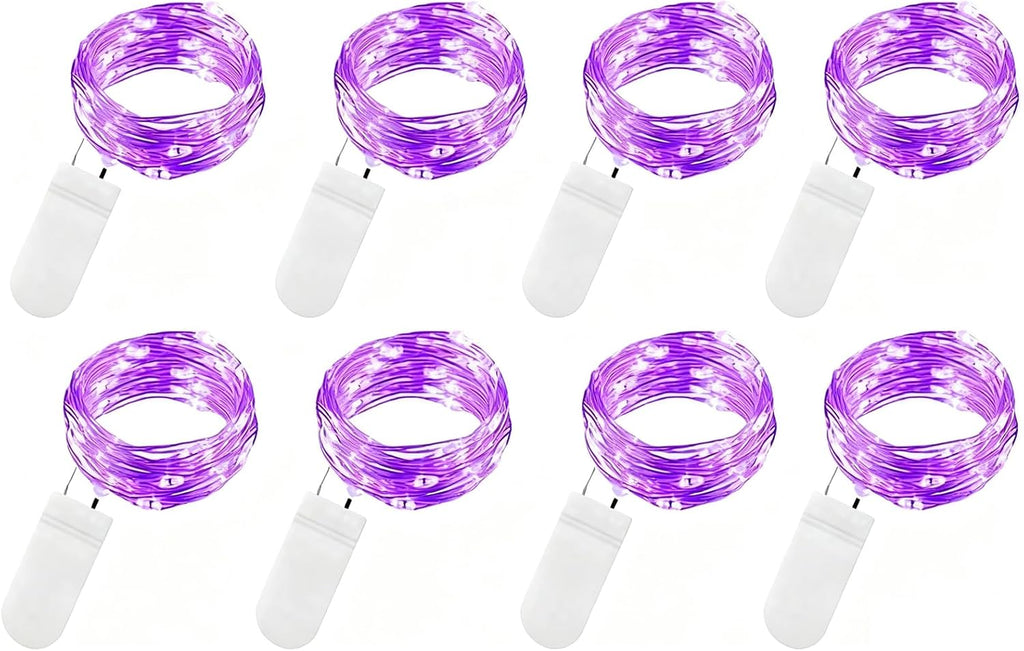 VOOKRY 8 Pack 30 Led Fairy Lights Battery Operated String Lights - 10 ft Purple Waterproof Silver Wire Starry Firefly Moon Lights for DIY Wedding Party Table Centerpieces Bedroom Halloween Christmas