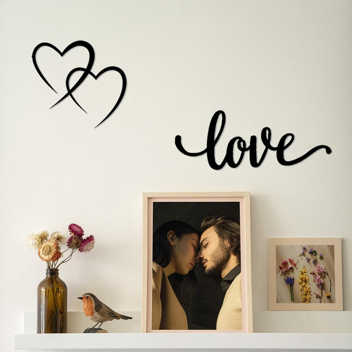 DUOOLN 2Pcs Love Wall Decor Blessed Art, Metal Heart Signs Couples Gift