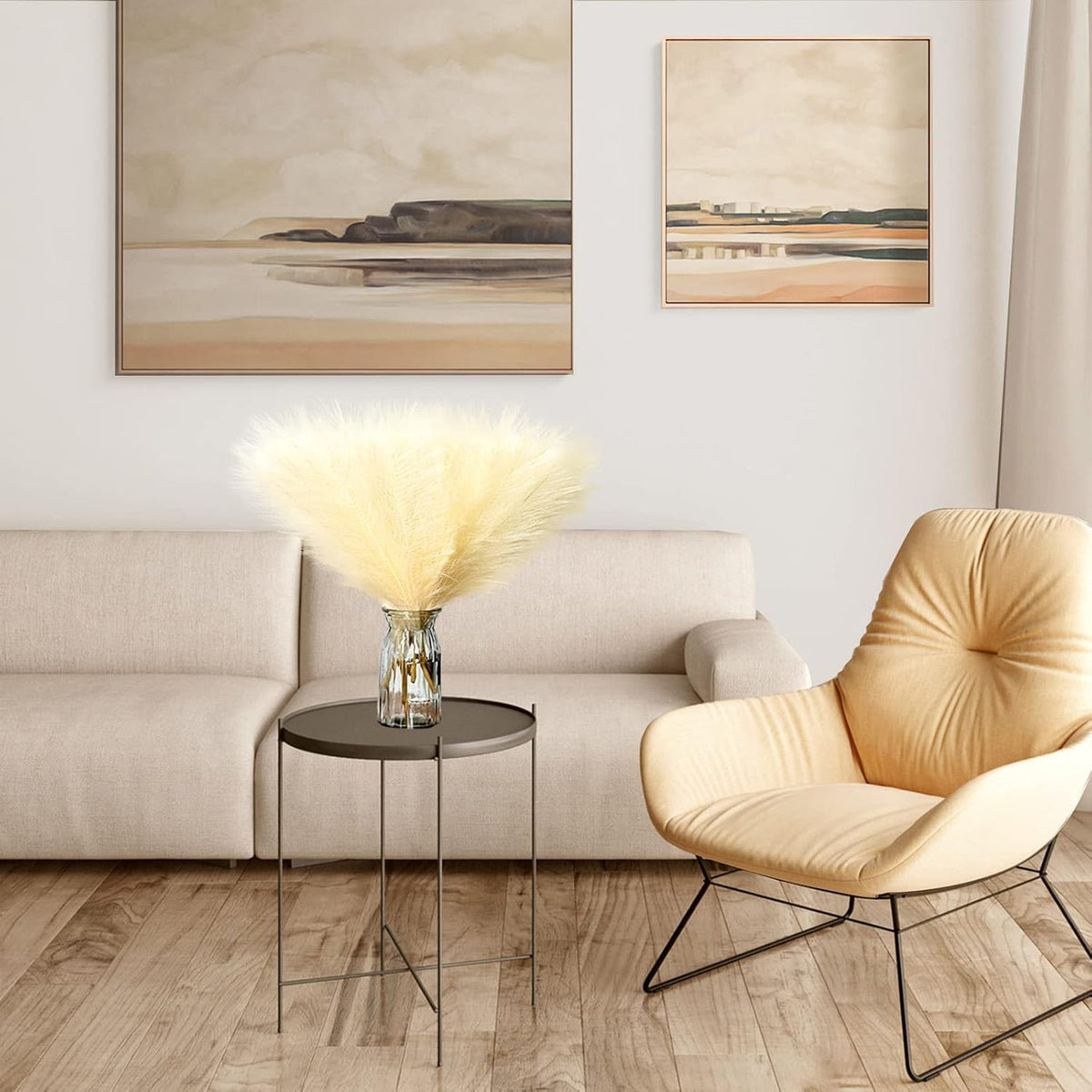 Faux Pampas Grass, 6 Stems Artificial Pampas Grass Decor Flurry Pompous Grass for Small Vase Boho Home Decor/Wedding Arrangements/Rustic Decor 18''/45cm (Beige)
