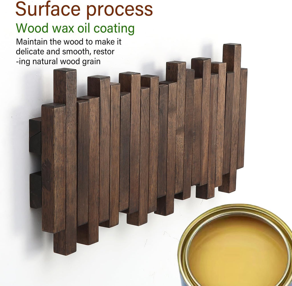 Wall Mounted Piano Coat Rack| Coat Rack Wall Mount| Flip Down Hook Rack 5 Hooks| Entryway Wall Art Hook,Made of Acacia Wood (Wood Wax Oil Dyed Walnut Color).Wall Art