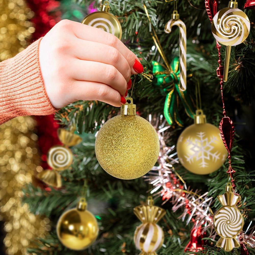 36 Pcs Christmas Ornaments, MOYEE Shatterproof Plastic Christmas Ornaments for Tree - Candy Cane Christmas Decorations Candies Christmas Ball Ornaments (Gold)
