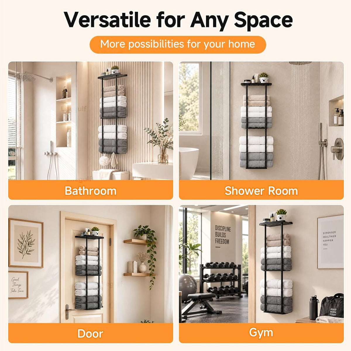 3-Tier Wall Mounted Towel Rack for Bathroom Storage，Black