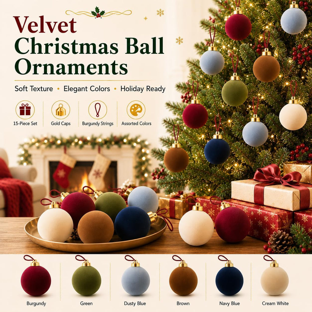 Velvet Christmas Balls Ornaments 15 Pcs, 3.15 Inch Navy Blue Flocked Xmas Tree Ball Ornaments Shatterproof, Velvet Christmas Ornaments Set Bulk for Xmas Tree Holiday Wedding Party Decor