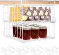 Hanging Under Shelf Storage Basket, 4 Pack Foldable Under Cabinet Metal Desk Storage Wire Rack Organizer for Kitchen Pantry Bookshelf Office Home, Easy to Install Slide-in Under Shelves (White)