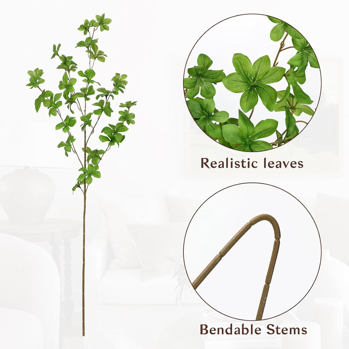 5Pcs Thick Faux Plant Stem Artificial Greenery Stems, 33.5" Long Faux Stems and Branches for Tall Vase, Silk Fake Greenery for Centerpieces, Home & Office, Kitchen, Living Room, Entry Table Decor