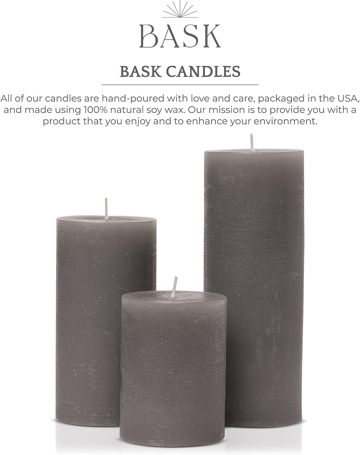 BASK Mottled Unscented Cool Grey Pillar Candles Set of 3 - Dripless Large Smokeless Pillar Candles for All Occasions