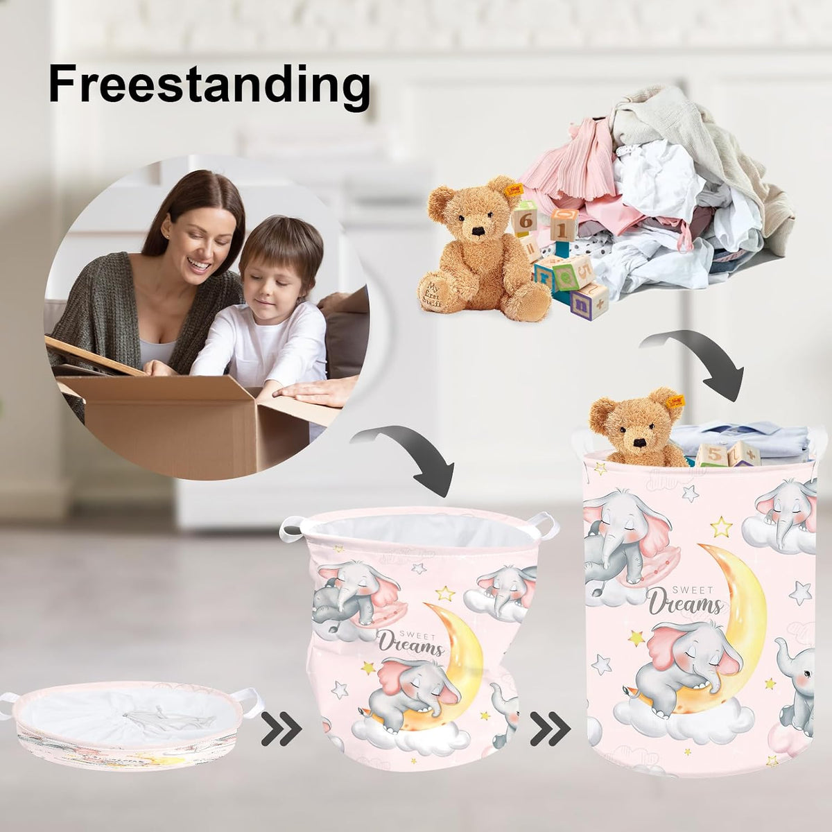 Clastyle Kid Storage Basket Sleeping Animal Foldable Laundry Hamper, 45L
