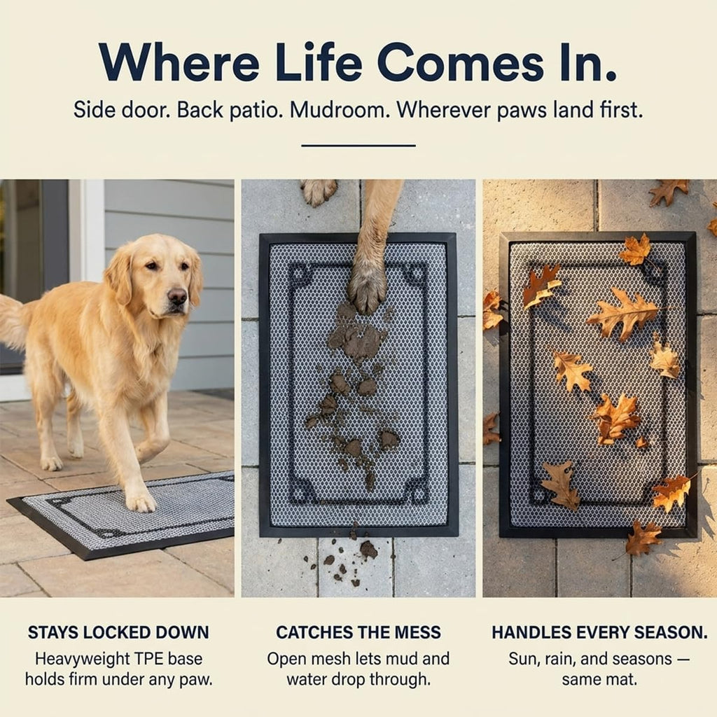 Muddy Mat® Meshy Mat® Door Mat Heavy-Duty Quick-Dry Floor Mat, Sand & Dirt Trapper for Indoor & Outdoor, Ideal for Entrance, Patios & Garages,Low-Profile,Non-Slip,Washable– Border 16"x24"x0.4"