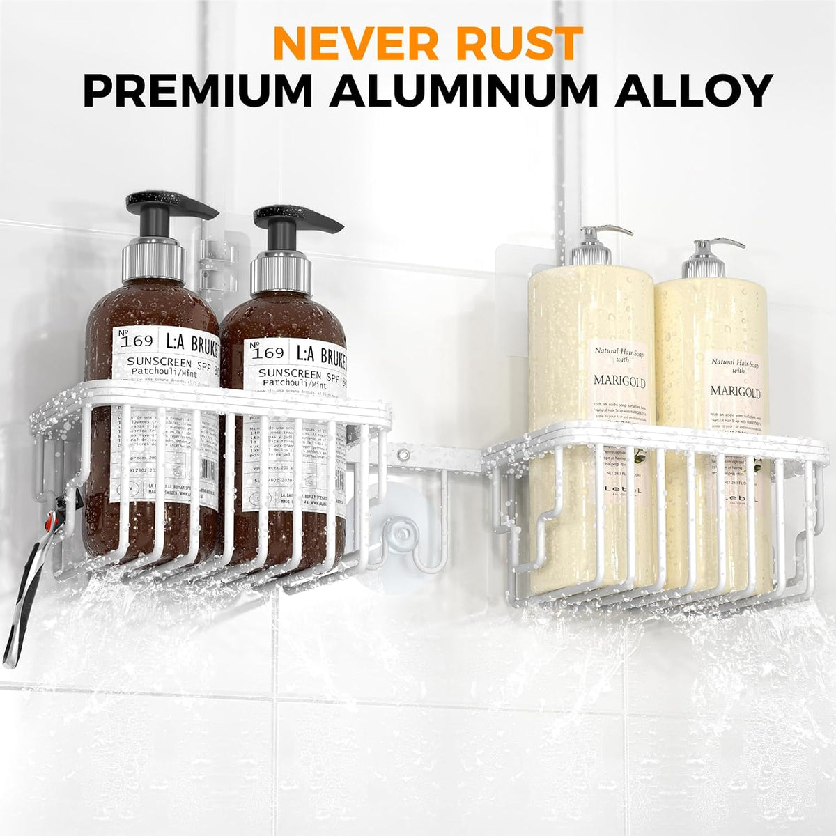 Adjustable Aluminum Shower Caddy Hanging for Handheld Showerhead, White