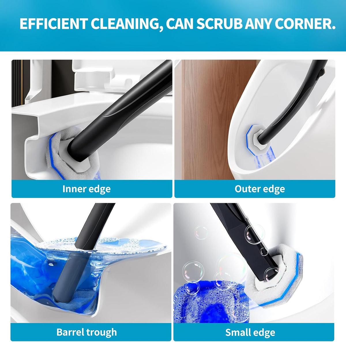 Disposable Toilet Brush with 50 Cleaner Refills Pads，Wall Mounted Toilet Bowl Holder Set，Toilet Cleaning System Starter Kit，Bathroom Cleaning System for Sink Bathtub Wash Basin