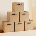 Ornavo Home 13x13 Jute Storage Cube Bins, 6 Pack, Foldable, Leather Handles