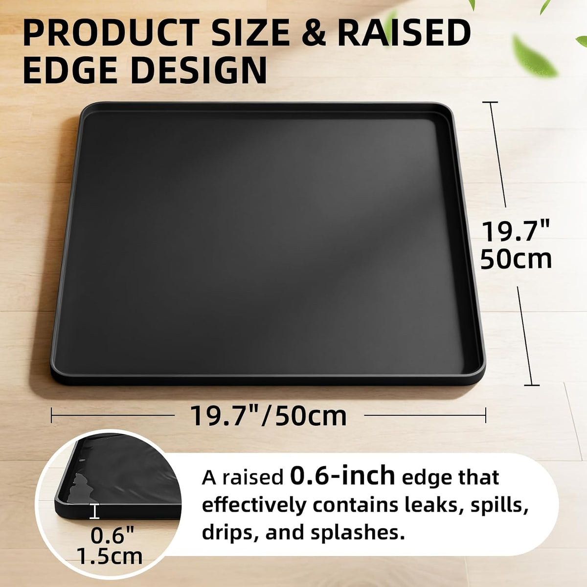 Water Cooler Mat, Waterproof Silicone Tray 19.7"x19.7", Black