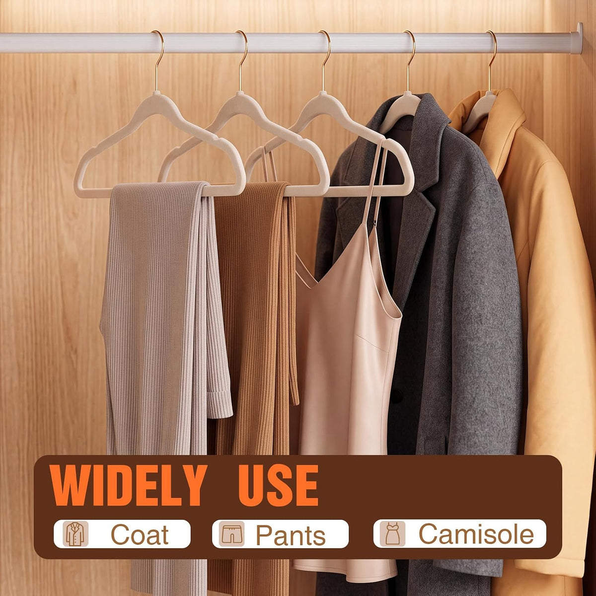 Flottian 100 Pack Beige Velvet Hangers Non Slip,Felt Hangers with Gold Hook