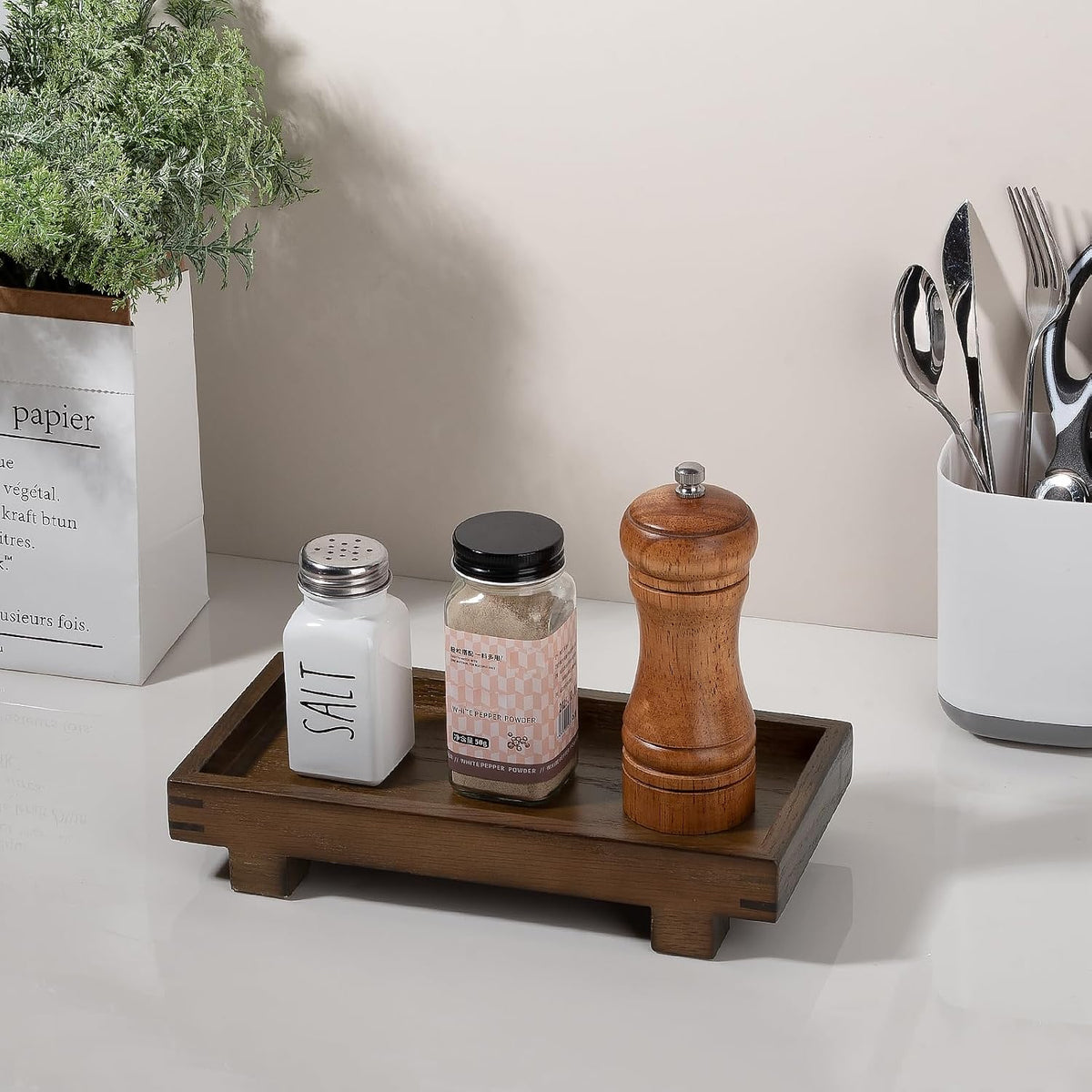Bathroom Counter Tray Wooden Riser Display Kitchen Soap Holder, Walnut