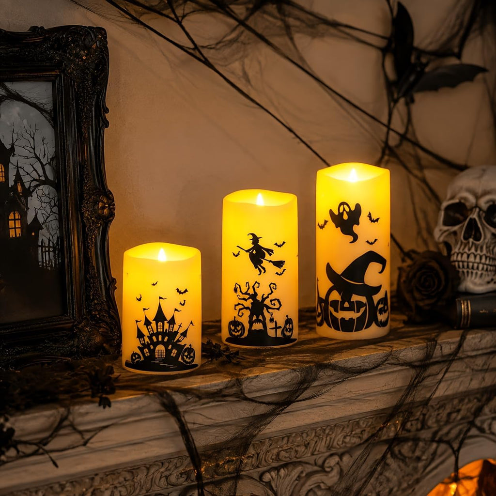 MUMCHASI Halloween Decor, Halloween Flameless Pillar Candles with Remote