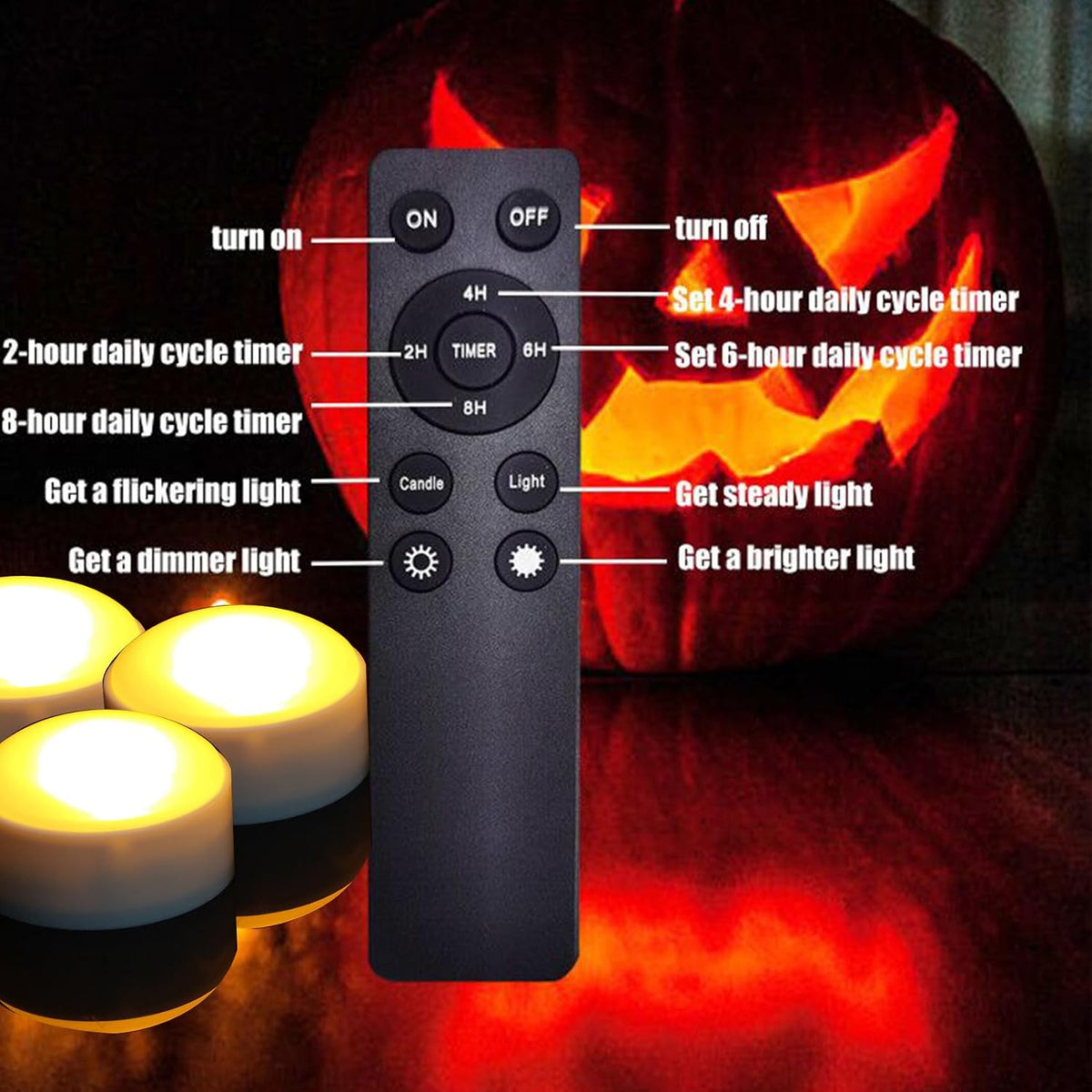 Halloween Pumpkin Battery Operated Flameless LED Candles w Remote, White