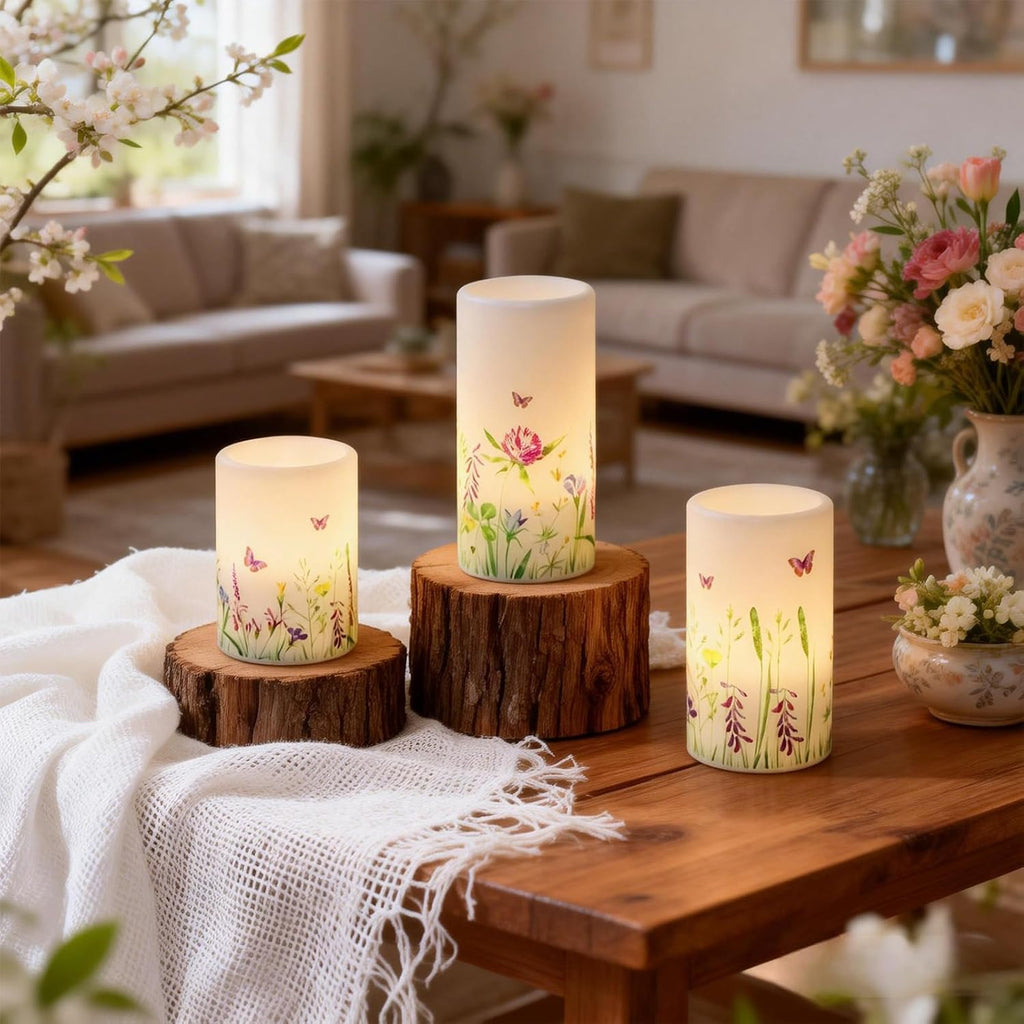 Butterfly Flameless Pillar Candles Battery Operated with 6H Timer