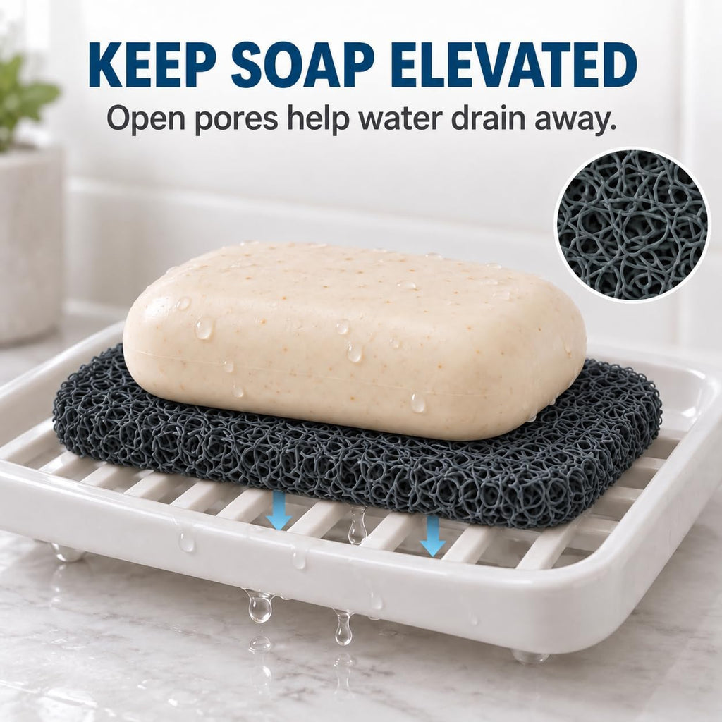 4 Pack Soap Saver Pads for Bar Soap, 4.5 x 3 Inch Soap Lifter Pads, Quick Drain Soap Holder for Soap Dish, Kitchen Sink, Bathroom, Shower and Bathtub, Gray