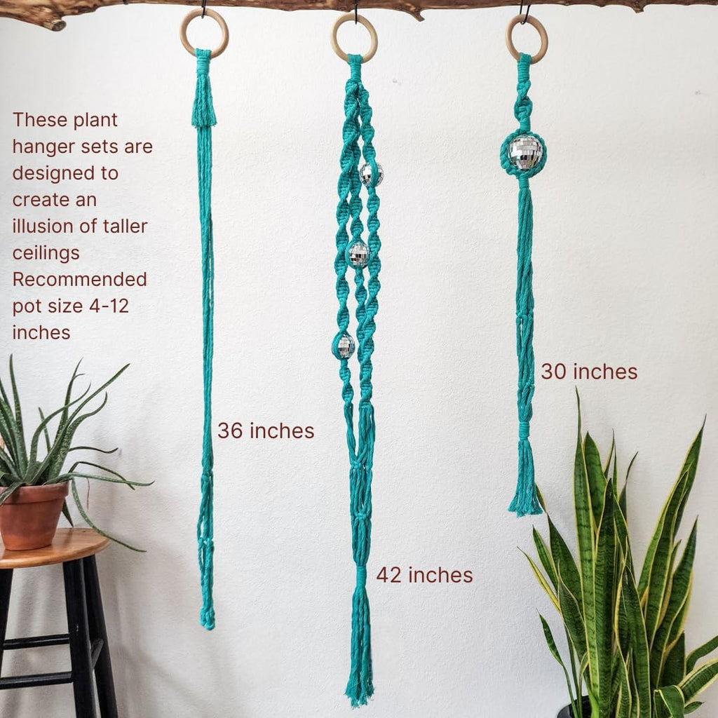 Set of 3 Macrame Plant Hanger | Disco ball decor Hanging planters for indoor plants Cool gifts for plant lovers Boho plant pots plant stand indoor Hanging planters for outdoor plants (Ocean Teal)