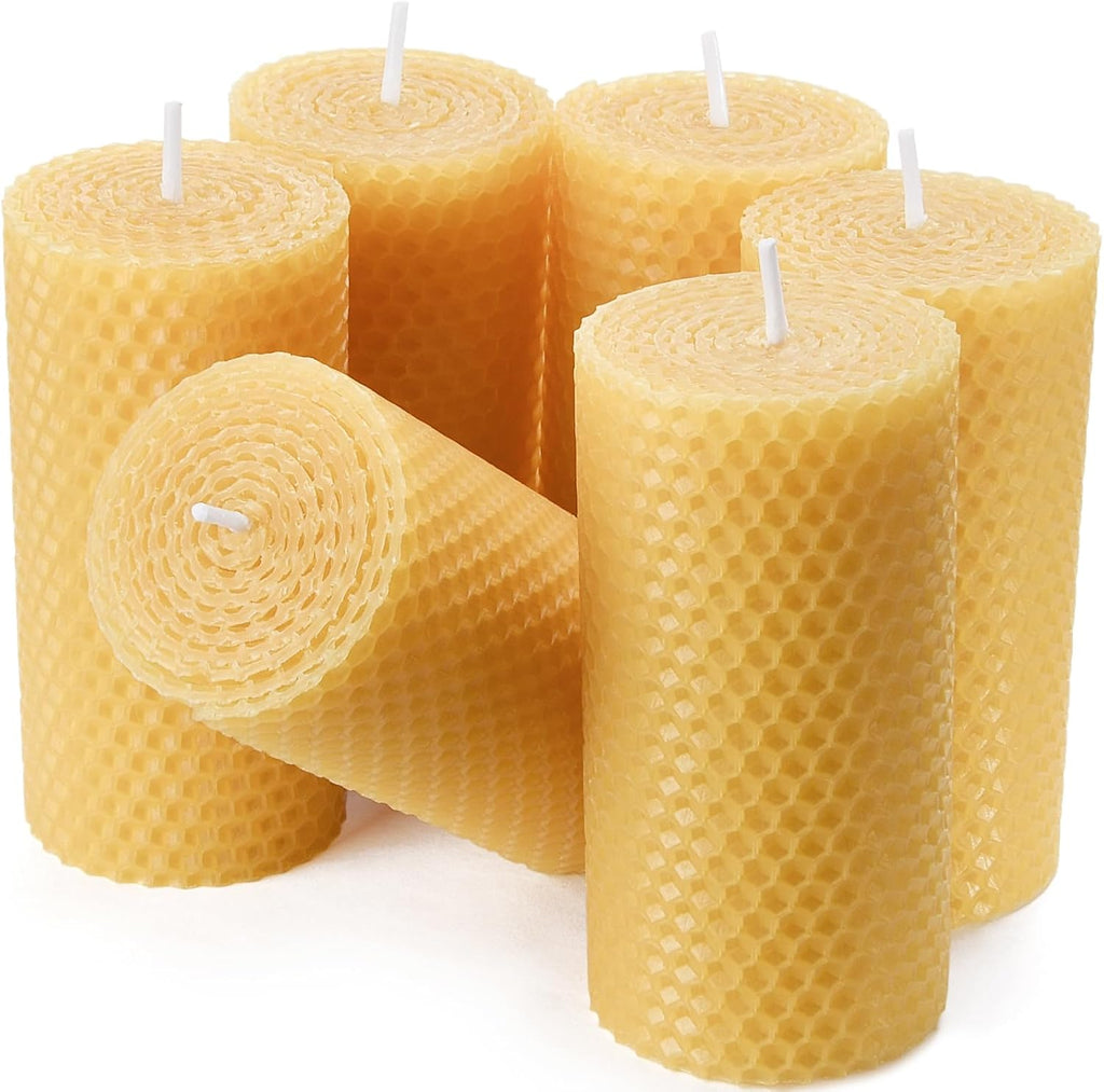 Hand Rolled Dripless Beeswax Pillar Candle Bulk, 2 x 4 inch, 6-Pack, Yellow